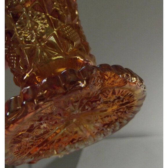 Imperial Glass Ohio Vase Footed Amber Carnival 6-1/4" Daisy and Button gold - Picture 10 of 12